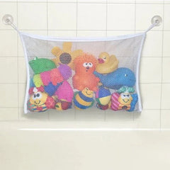 Convenient Baby Bath Toys Organizer with Strong Suction Cups White Square Mesh Net Bag for Shower Products and Clothes Storage