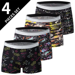 4-piece men's printed letter underwear beach shorts comfortable breathable teenagers plus size underwear up to 6XL.