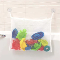 Convenient Baby Bath Toys Organizer with Strong Suction Cups White Square Mesh Net Bag for Shower Products and Clothes Storage