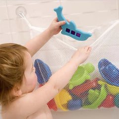 Convenient Baby Bath Toys Organizer with Strong Suction Cups White Square Mesh Net Bag for Shower Products and Clothes Storage