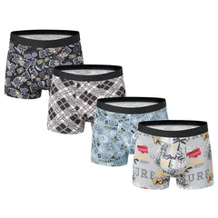 4-piece men's printed letter underwear beach shorts comfortable breathable teenagers plus size underwear up to 6XL.