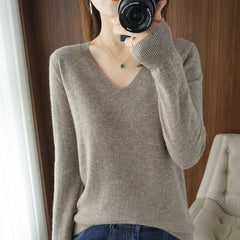 Women's Warm V-neck Pullover, Knitted Sweater, Korean Fashion, Long-sleeved, Loose Thin Inner Top, Autumn and Winter, New