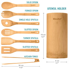 Bamboo Kitchen Utensils Set 8-Pack - Wooden Cooking Utensils