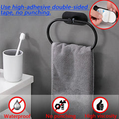 Stainless Steel Towel Holder Self-adhesive Bathroom Towels Rack Black