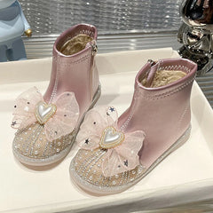 Girls Snow Boots For Baby Winter Princess Boots Pink White Pu Leather Sequins Plush Kids Boots Children Shoes