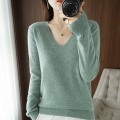 Women's Warm V-neck Pullover, Knitted Sweater, Korean Fashion, Long-sleeved, Loose Thin Inner Top, Autumn and Winter, New