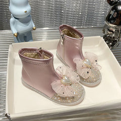 Girls Snow Boots For Baby Winter Princess Boots Pink White Pu Leather Sequins Plush Kids Boots Children Shoes